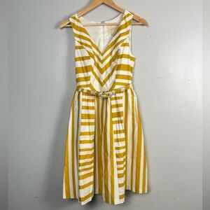 Modcloth Women's S Fit and Flare Striped Dress Full Skirt in Yellow V Neck